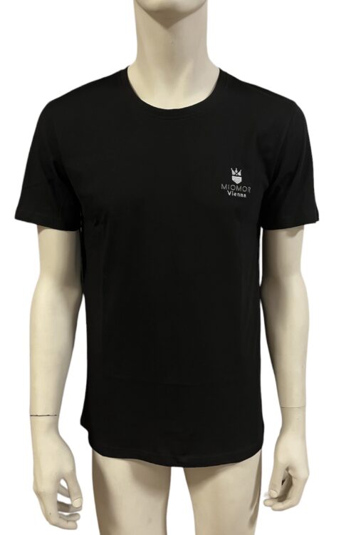 MIOMOR Herren T-Shirt, 100% Baumwolle, schwarz mit silbernem Logo